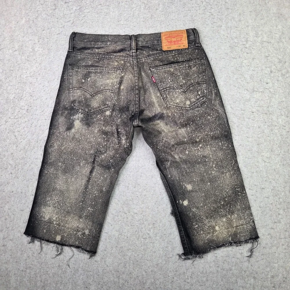 Levis 505 Cut Off Shorts Mens 30 Gray Acid Wash Distressed Raw Hem Y2K‎ Grunge